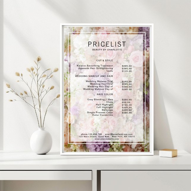 Flower Salon Price List, Salon, Pricelist Poster (Flower Salon Price List Poster)