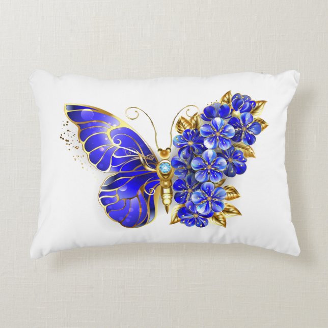 Flower Sapphire Butterfly Accent Pillow (Front)