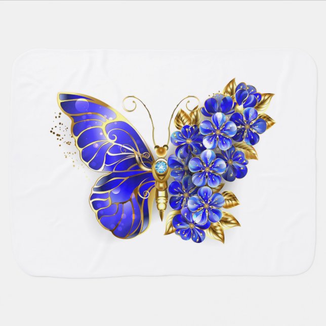 Flower Sapphire Butterfly Baby Blanket (Horizontal)