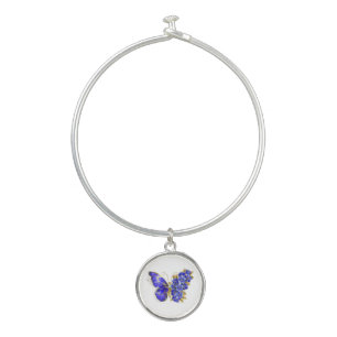 Flower Sapphire Butterfly Bangle Bracelet