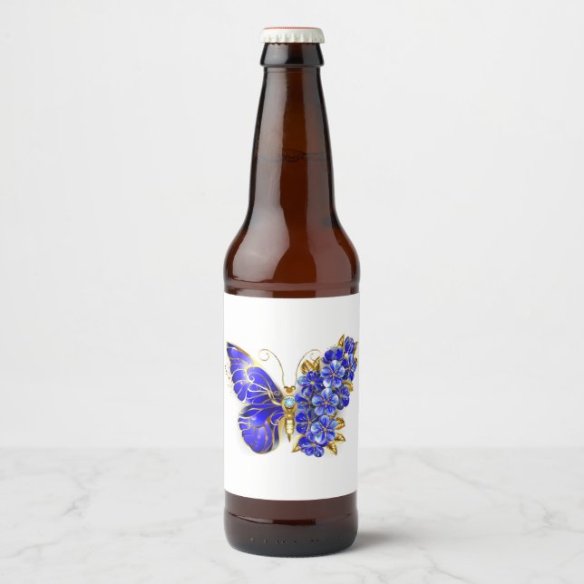 Flower Sapphire Butterfly Beer Bottle Label (Front)