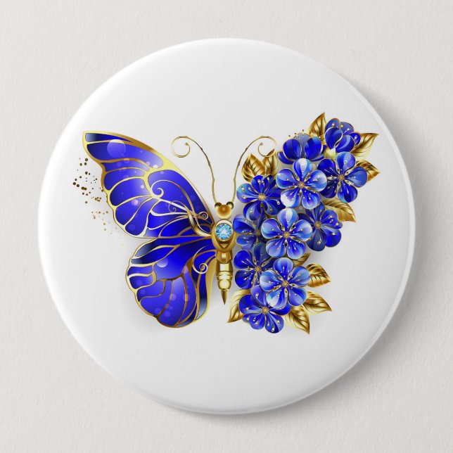 Flower Sapphire Butterfly Button (Front)