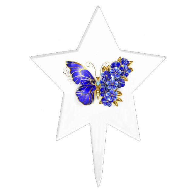 Flower Sapphire Butterfly Cake Topper (Front)
