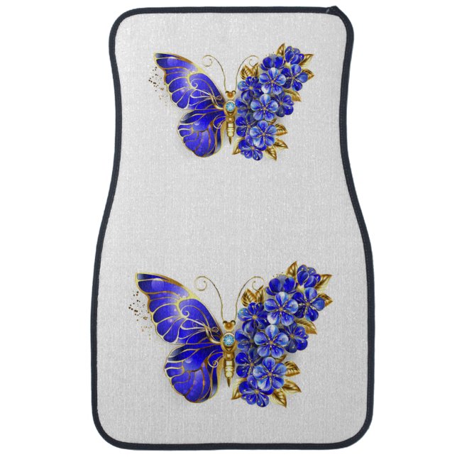 Flower Sapphire Butterfly Car Floor Mat (Front)