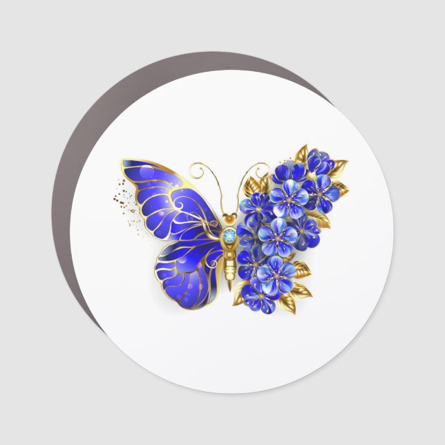 Flower Sapphire Butterfly Car Magnet (Front)