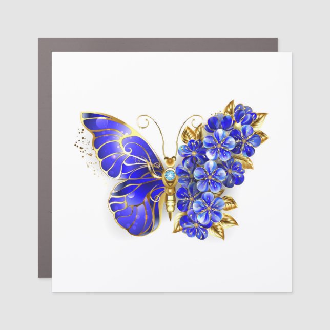 Flower Sapphire Butterfly Car Magnet (Front)