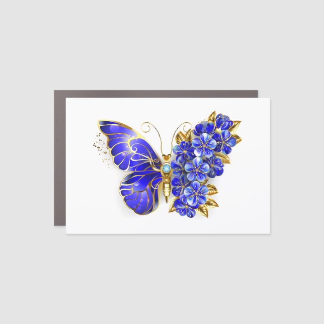 Flower Sapphire Butterfly Car Magnet (Front)