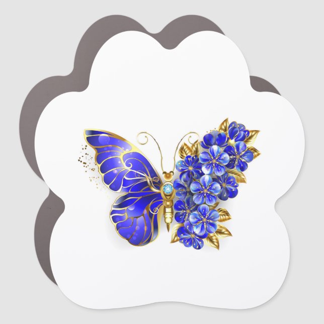 Flower Sapphire Butterfly Car Magnet (Front)