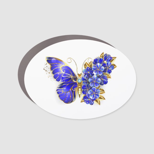 Flower Sapphire Butterfly Car Magnet (Front)