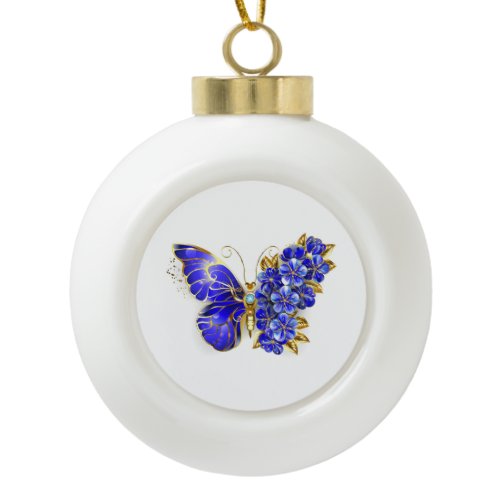 Flower Sapphire Butterfly Ceramic Ball Christmas Ornament