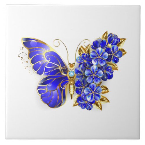 Flower Sapphire Butterfly Ceramic Tile