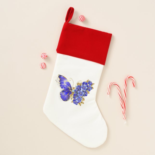 Flower Sapphire Butterfly Christmas Stocking (Front)