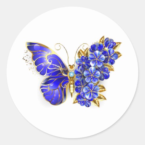 Flower Sapphire Butterfly Classic Round Sticker