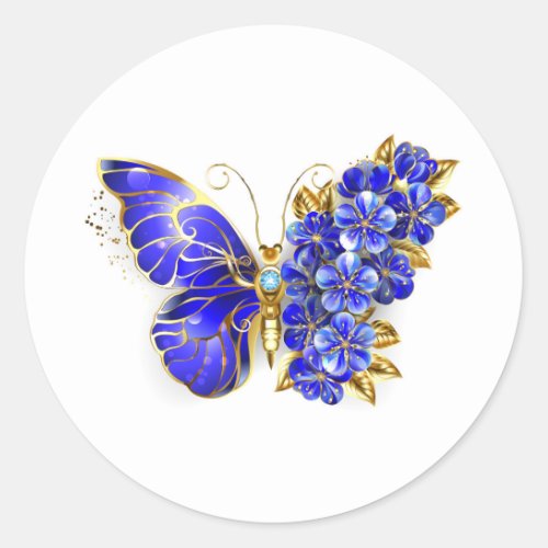 Flower Sapphire Butterfly Classic Round Sticker