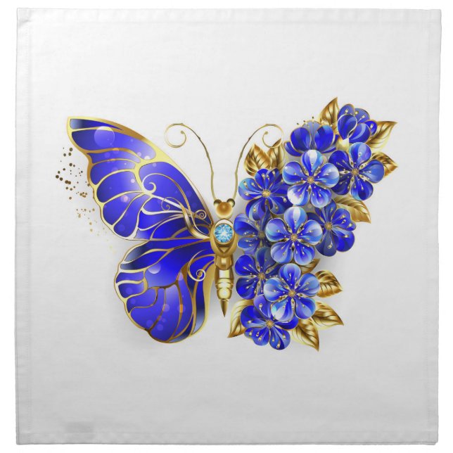Flower Sapphire Butterfly Cloth Napkin (Front)