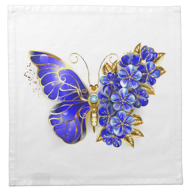 Flower Sapphire Butterfly Cloth Napkin (Front)