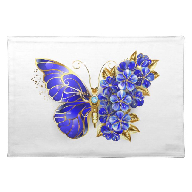 Flower Sapphire Butterfly Cloth Placemat (Front)
