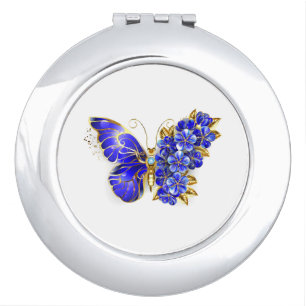 Flower Sapphire Butterfly Compact Mirror