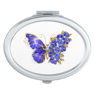 Flower Sapphire Butterfly Compact Mirror