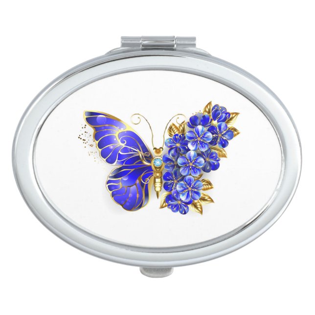 Flower Sapphire Butterfly Compact Mirror (Front)