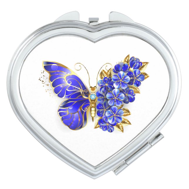 Flower Sapphire Butterfly Compact Mirror (Front)