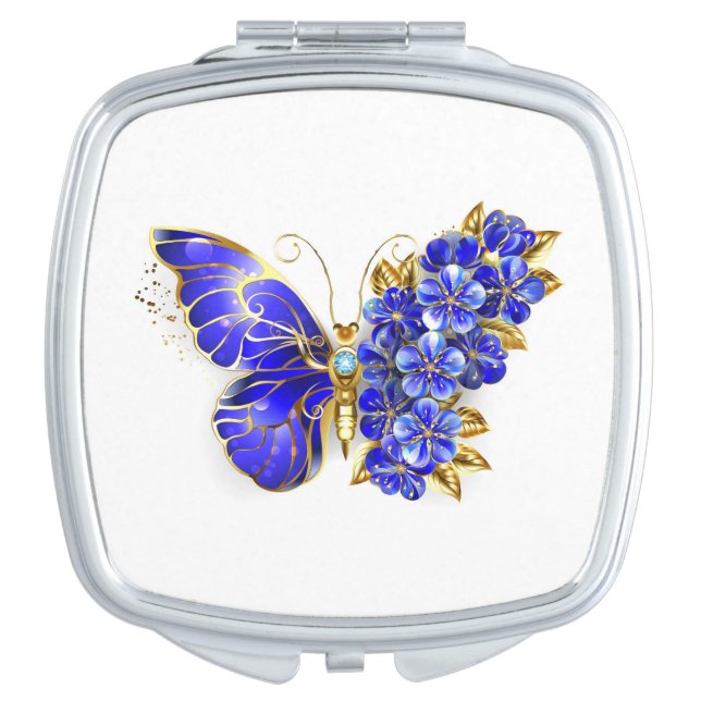 Flower Sapphire Butterfly Compact Mirror (Front)