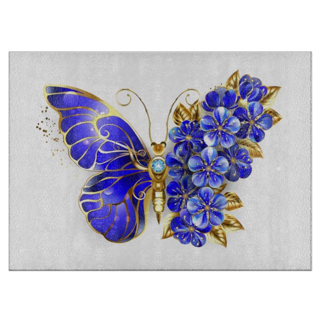 Flower Sapphire Butterfly Cutting Board (Front)
