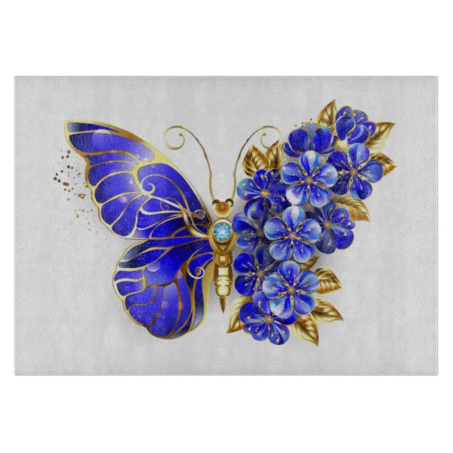 Flower Sapphire Butterfly Cutting Board (Front)