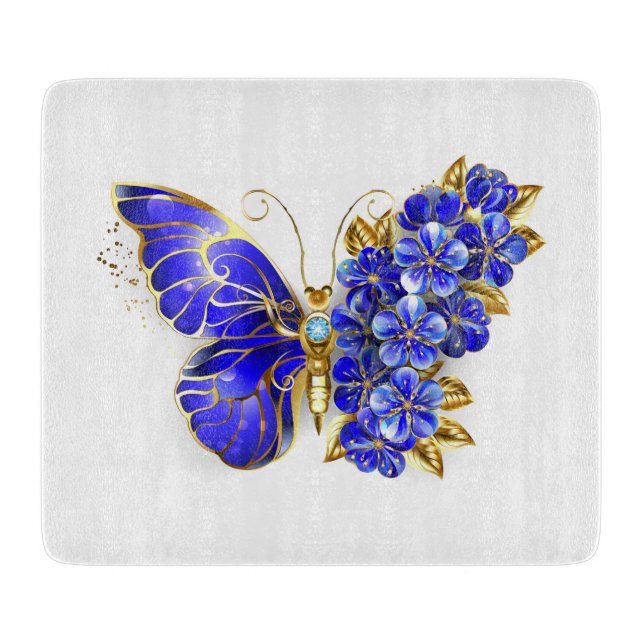 Flower Sapphire Butterfly Cutting Board (Front)