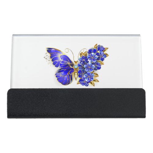 Flower Sapphire Butterfly Desk Business Card Holder