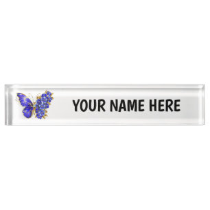 Flower Sapphire Butterfly Desk Name Plate