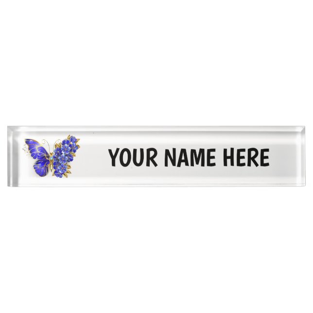 Flower Sapphire Butterfly Desk Name Plate (Front)