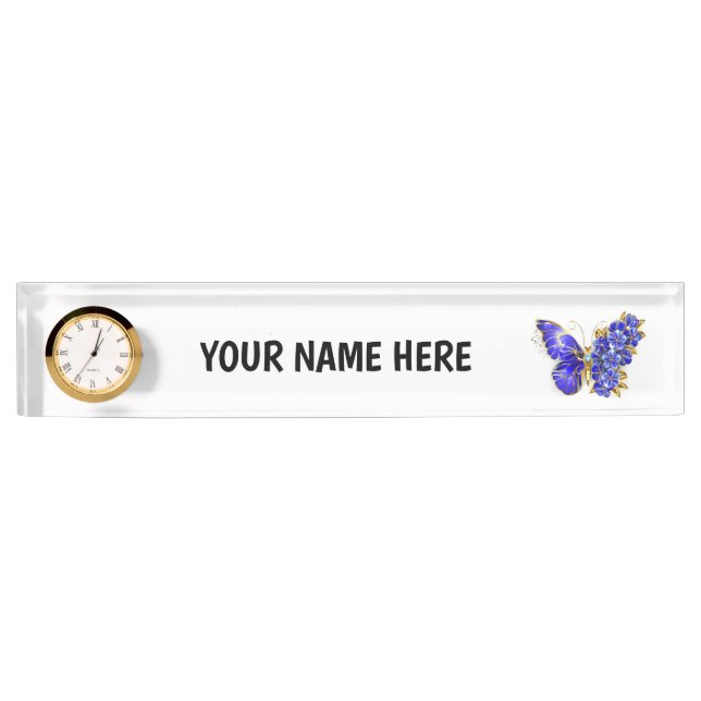 Flower Sapphire Butterfly Desk Name Plate (Front)