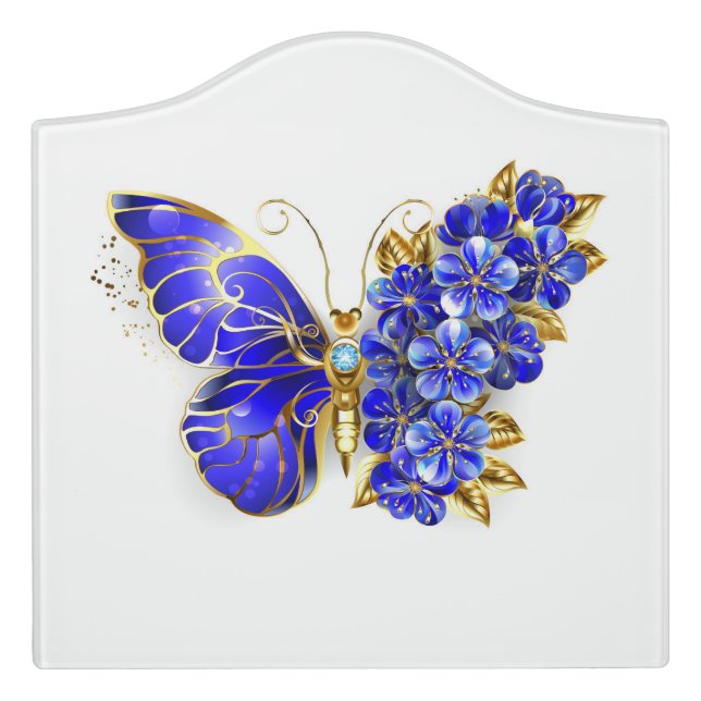 Flower Sapphire Butterfly Door Sign (Large Crest Front)