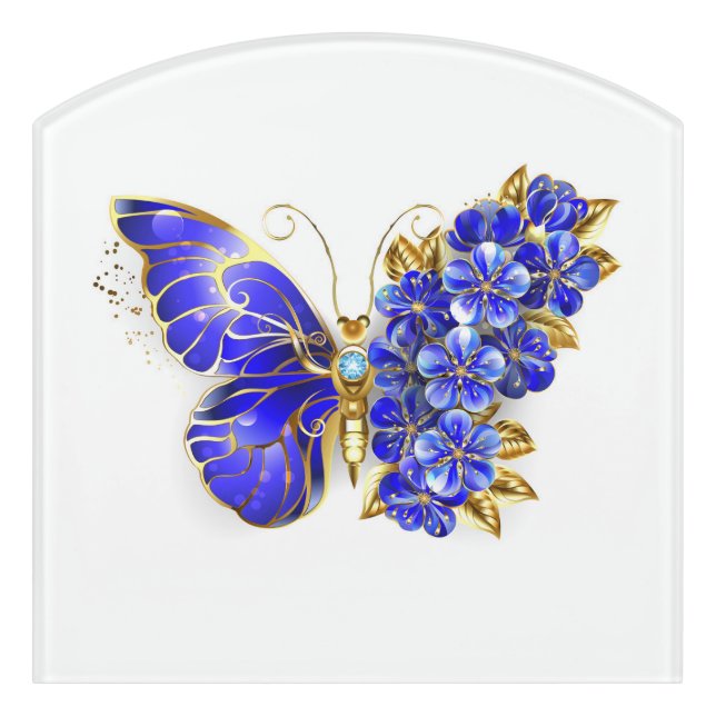 Flower Sapphire Butterfly Door Sign (Contour Front)