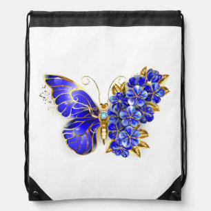 Flower Sapphire Butterfly Drawstring Bag