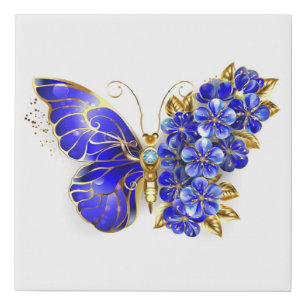 Flower Sapphire Butterfly Faux Canvas Print