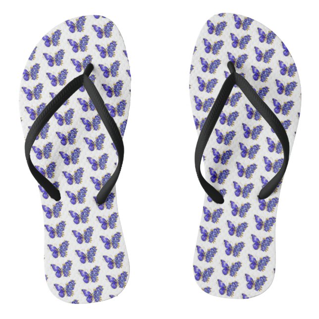 Flower Sapphire Butterfly Flip Flops (Footbed)