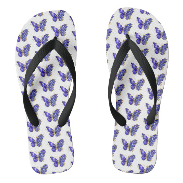 Flower Sapphire Butterfly Flip Flops (Footbed)