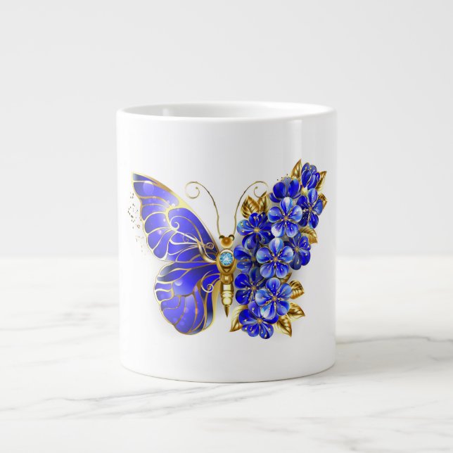 Flower Sapphire Butterfly Giant Coffee Mug (Front)