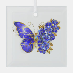 Flower Sapphire Butterfly Glass Ornament