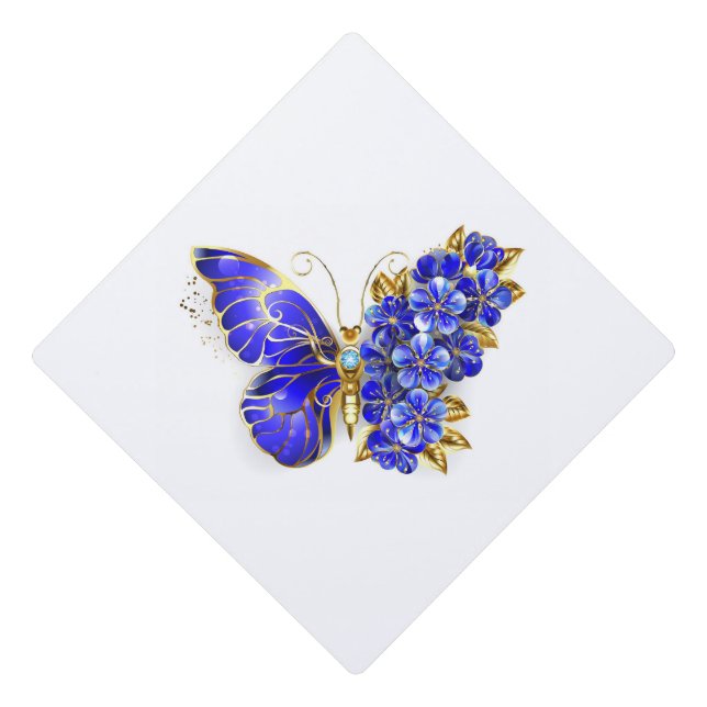 Flower Sapphire Butterfly Graduation Cap Topper (Front)