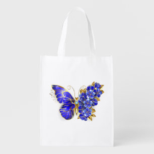 Flower Sapphire Butterfly Grocery Bag