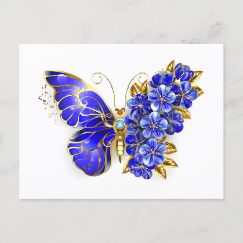 Flower Sapphire Butterfly Invitation Postcard