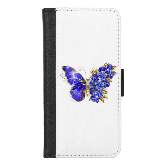 Flower Sapphire Butterfly iPhone Wallet Case (Front)