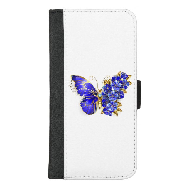 Flower Sapphire Butterfly iPhone Wallet Case (Front)