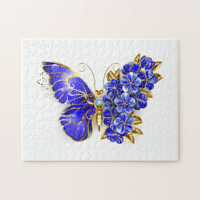 Flower Sapphire Butterfly Jigsaw Puzzle (Horizontal)
