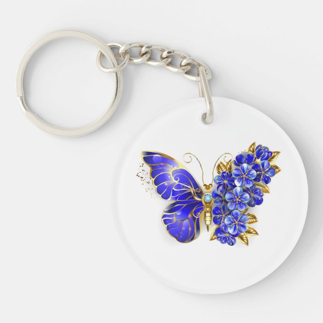 Flower Sapphire Butterfly Keychain (Front)