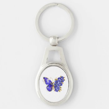 Flower Sapphire Butterfly Keychain by Blackmoon9 at Zazzle