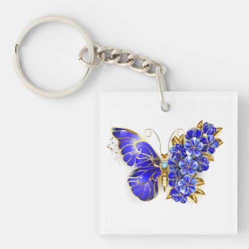 Flower Sapphire Butterfly Keychain